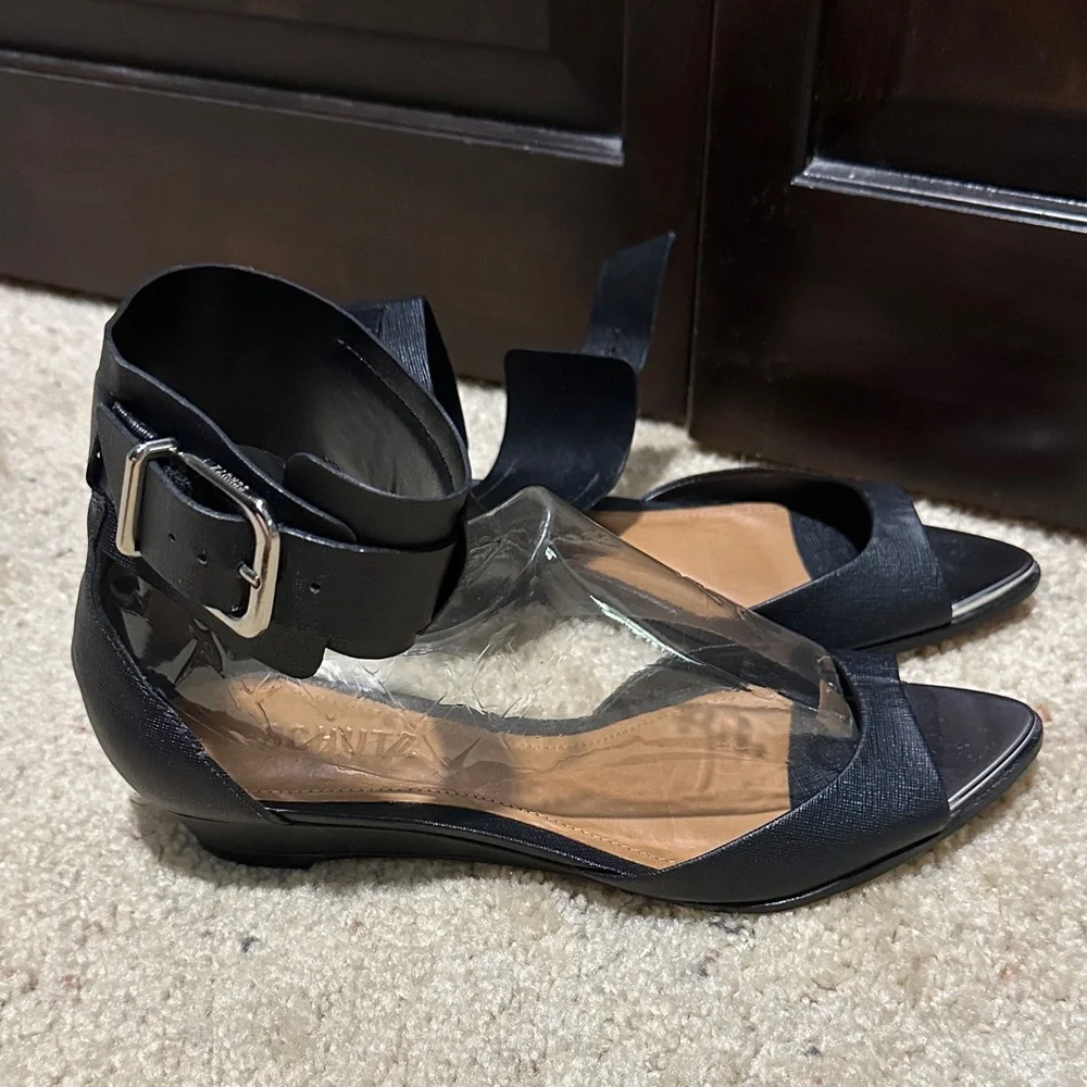 Shutz Black Ankle Strap Flats - Picture 2 of 4